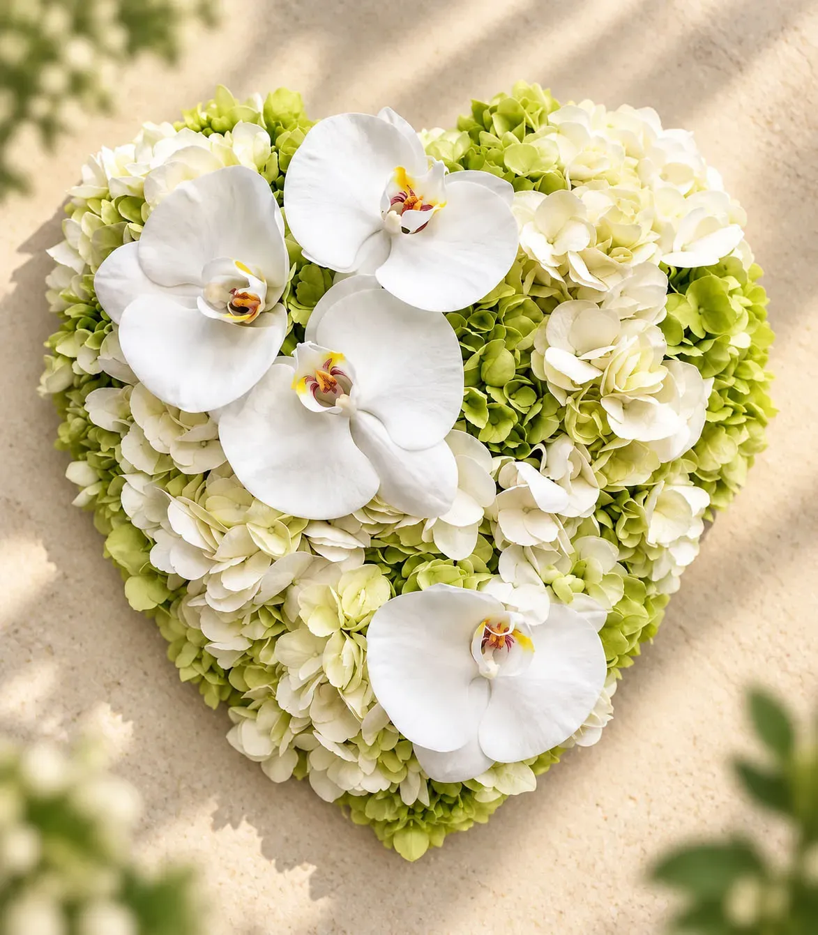 Bloemenhart met hortensia en orchideeën