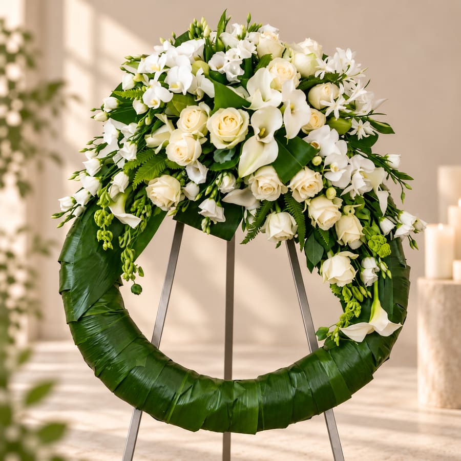 Rouwkrans in wit en groen